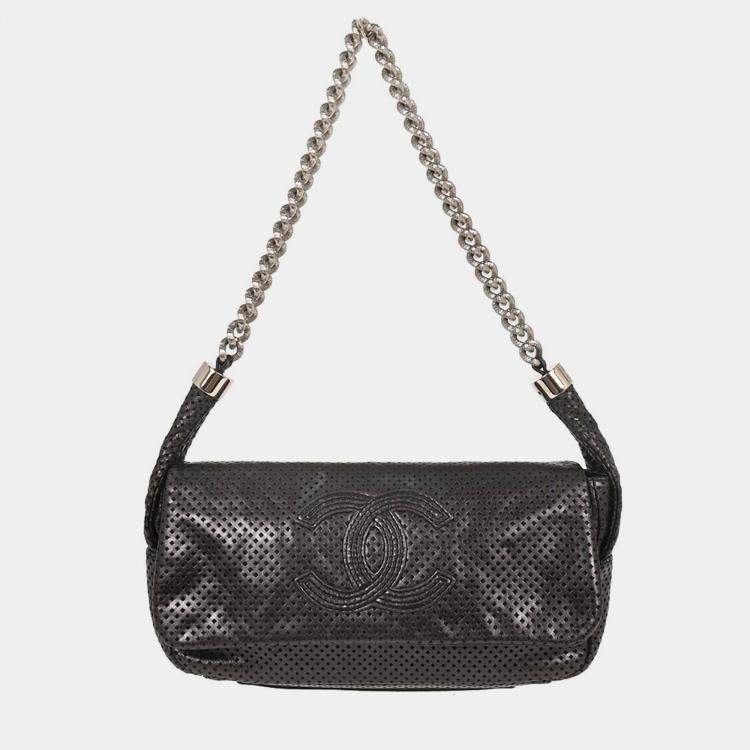 Pre Owned Chanel Black Perforated Lambskin Handbag