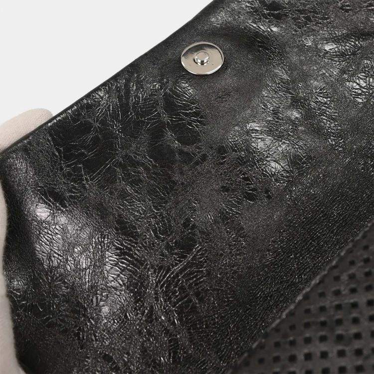 Pre Owned Chanel Black Perforated Lambskin Handbag