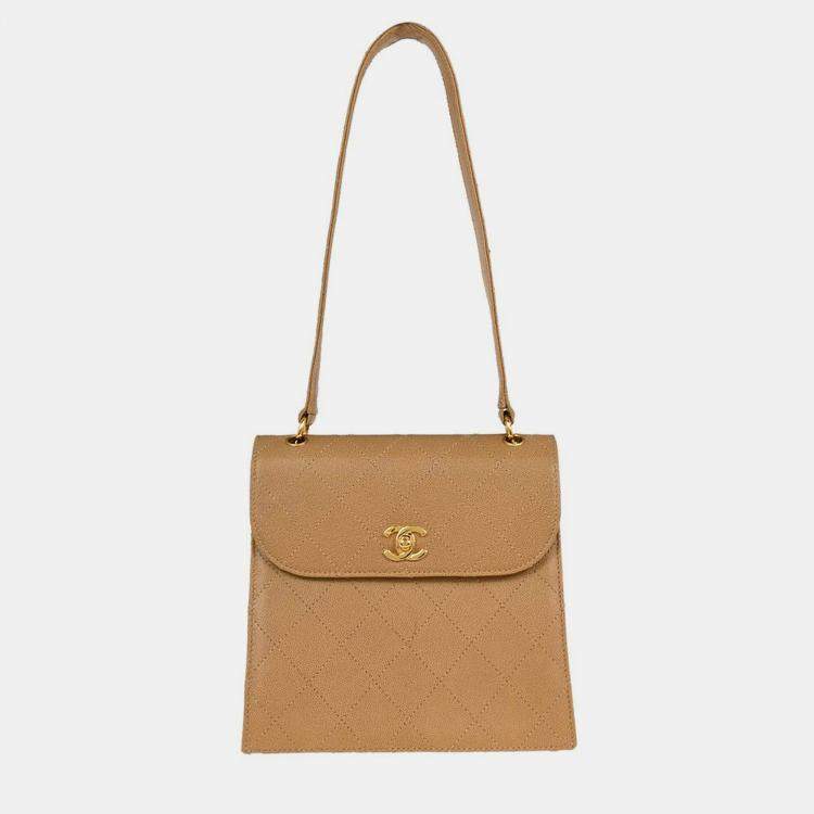 Pre Owned Chanel Beige Calfskin Handbag