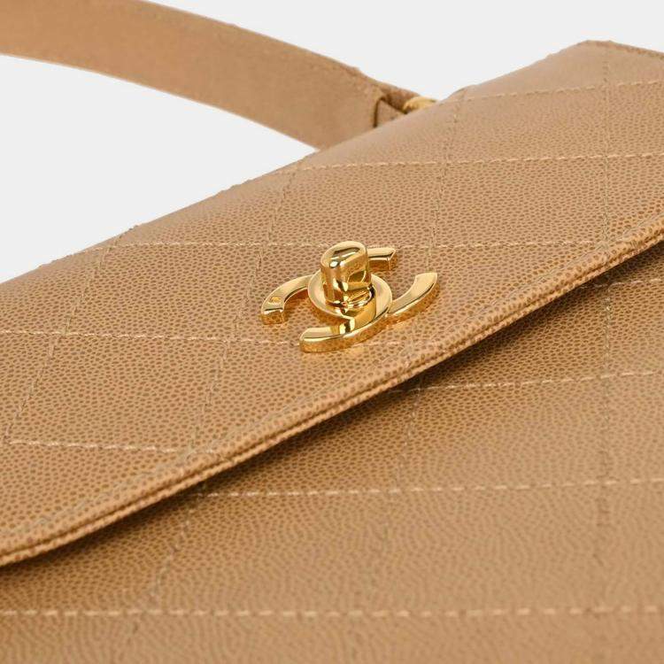 Pre Owned Chanel Beige Calfskin Handbag