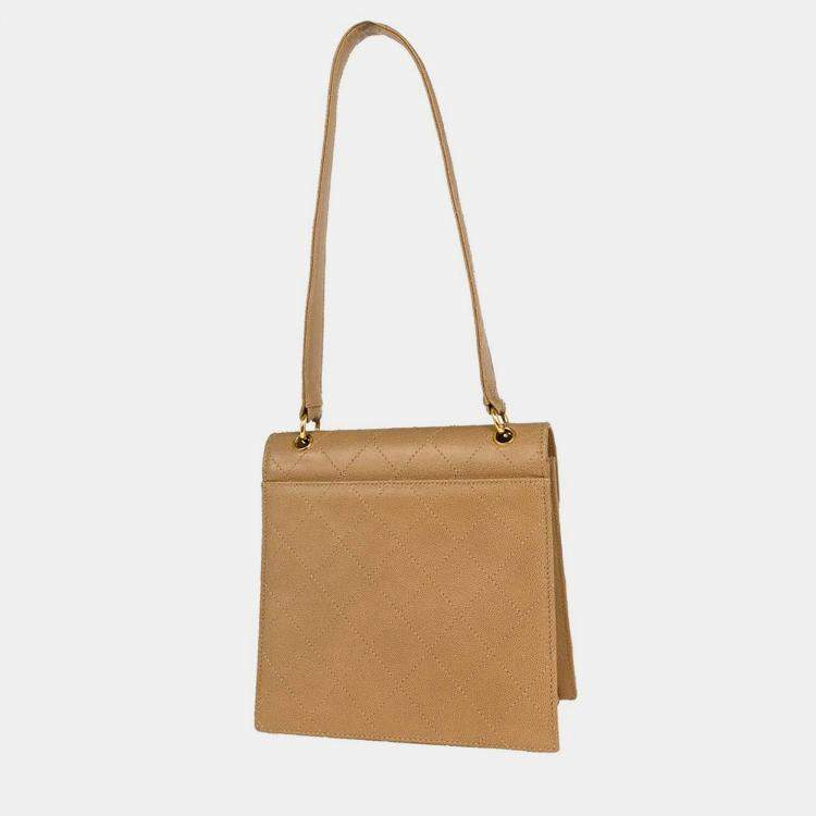 Pre Owned Chanel Beige Calfskin Handbag