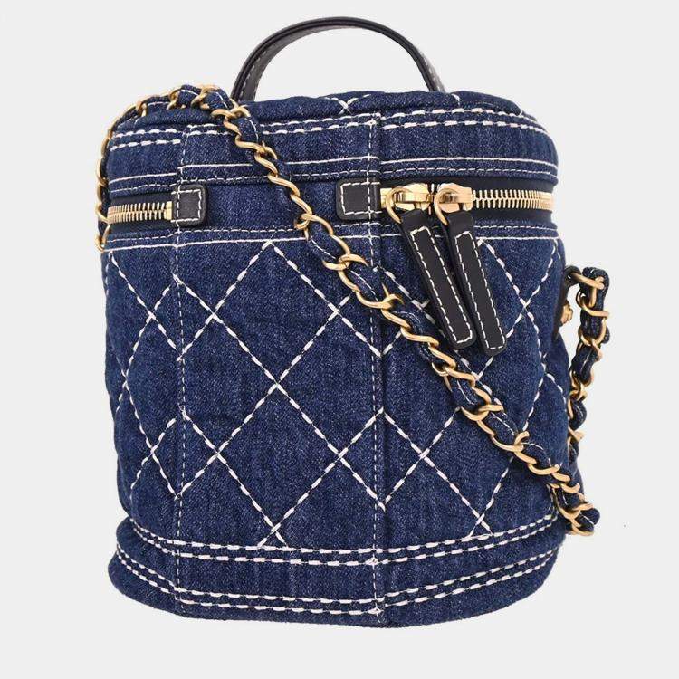 Pre Owned Chanel Blue Denim Vanity 2way Handbag