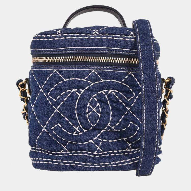 Pre Owned Chanel Blue Denim Vanity 2way Handbag