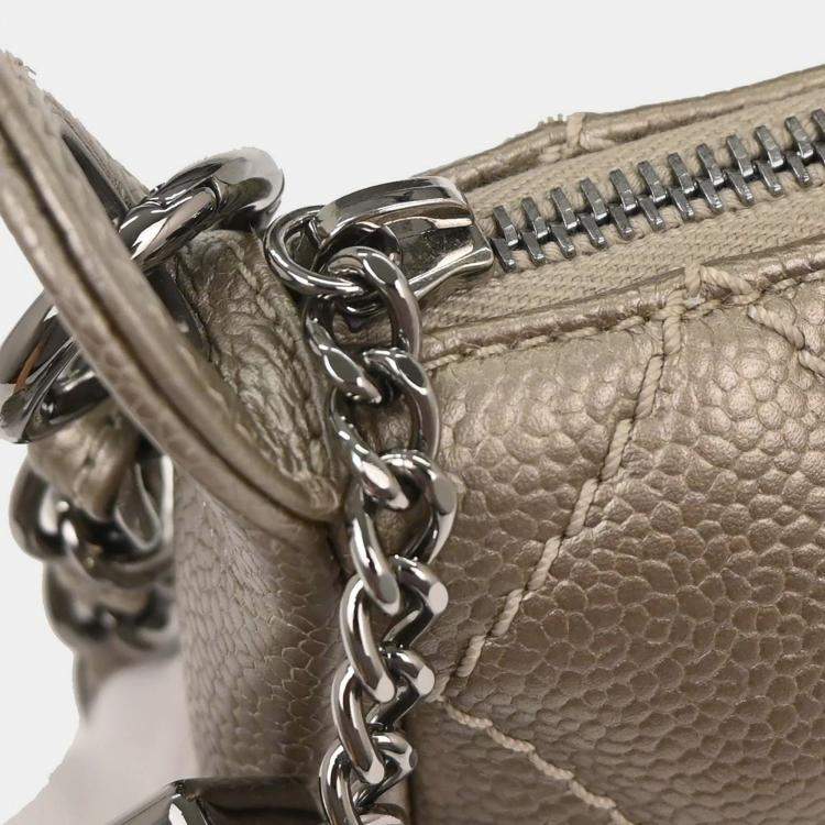 Pre Owned Chanel Silver Calfskin Fringe Handbag