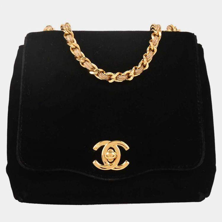 Pre Owned Chanel Black Velvet Shoulder Bag