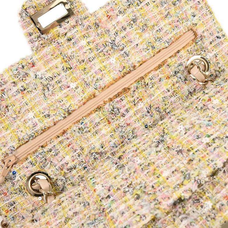 Pre Owned Chanel Light Pink Tweed 2.55 Medium Classic Double Flap Shoulder Bag