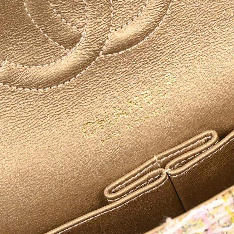 Pre Owned Chanel Light Pink Tweed 2.55 Medium Classic Double Flap Shoulder Bag