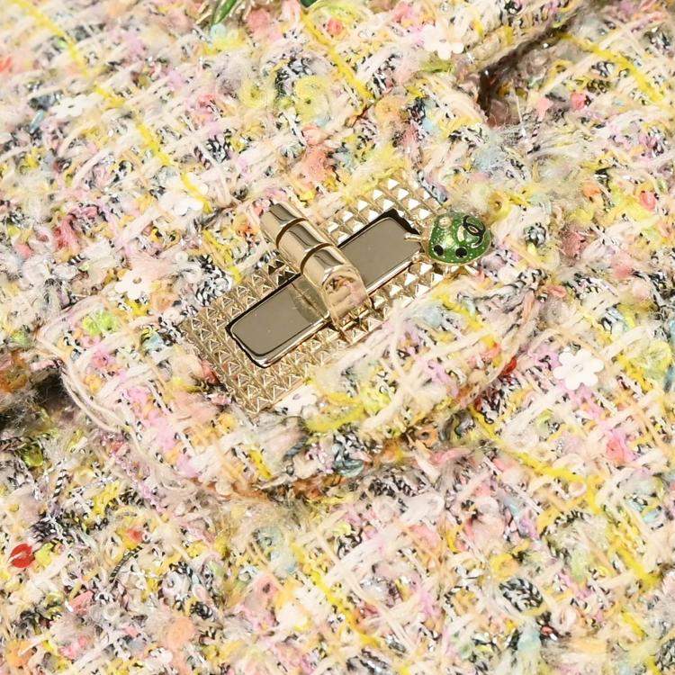 Pre Owned Chanel Light Pink Tweed 2.55 Medium Classic Double Flap Shoulder Bag