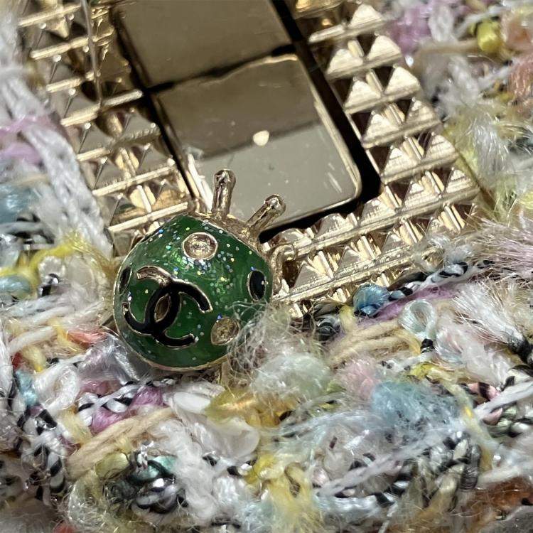 Pre Owned Chanel Light Pink Tweed 2.55 Medium Classic Double Flap Shoulder Bag