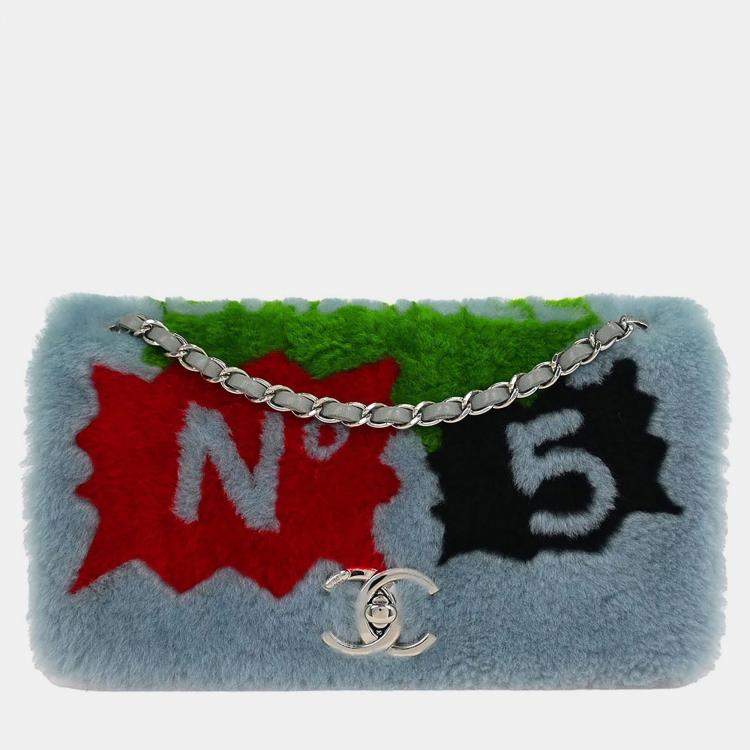 مملوكة مسبقًا Chanel Light Blue Wool No.5 Turnlock Full Flap Shoulder Bag