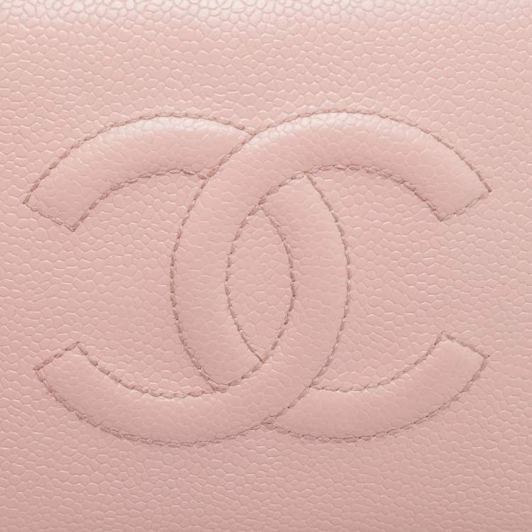 Pre Owned Chanel CC Timeless Light Pink Leather Zip Around Wallet