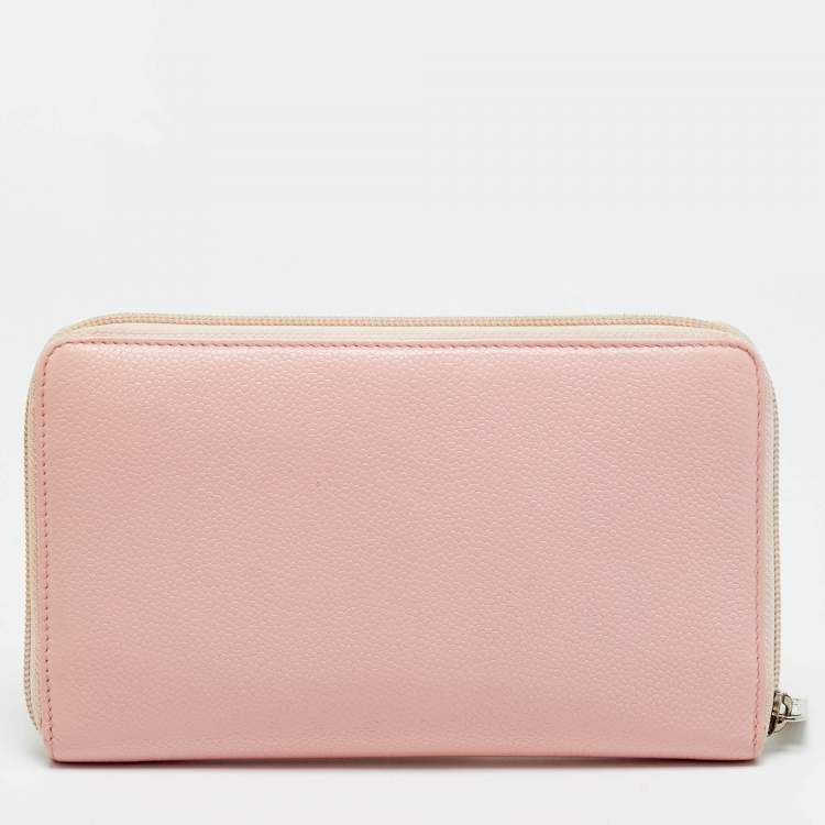 Pre Owned Chanel CC Timeless Light Pink Leather Zip Around Wallet