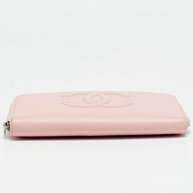 Pre Owned Chanel CC Timeless Light Pink Leather Zip Around Wallet