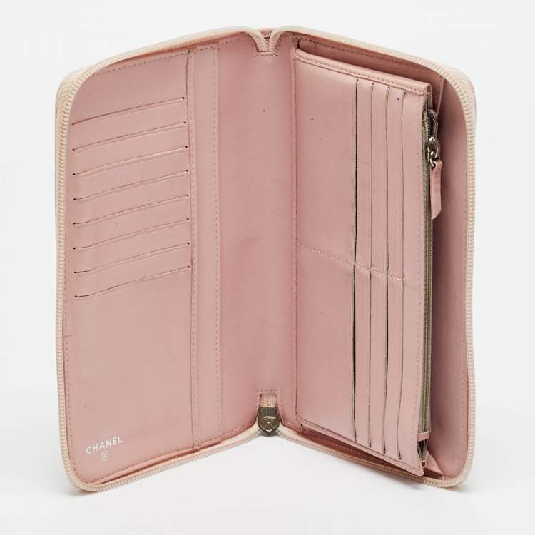 Pre Owned Chanel CC Timeless Light Pink Leather Zip Around Wallet