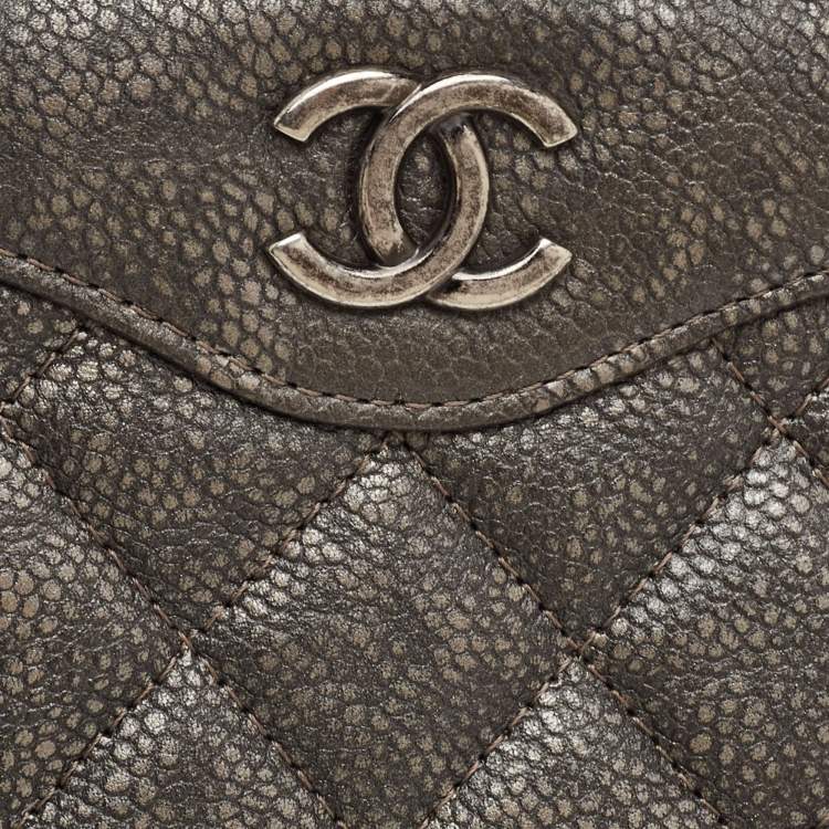 Pre Owned Chanel In Story Grey Quilted Caviar Leather Clutch