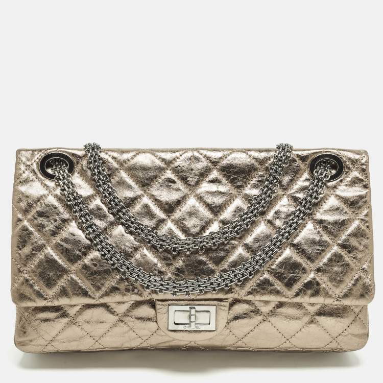 Pre Owned Chanel Reissue 2.55 Classic 228 Flap Metallic Quilted Leather Bag