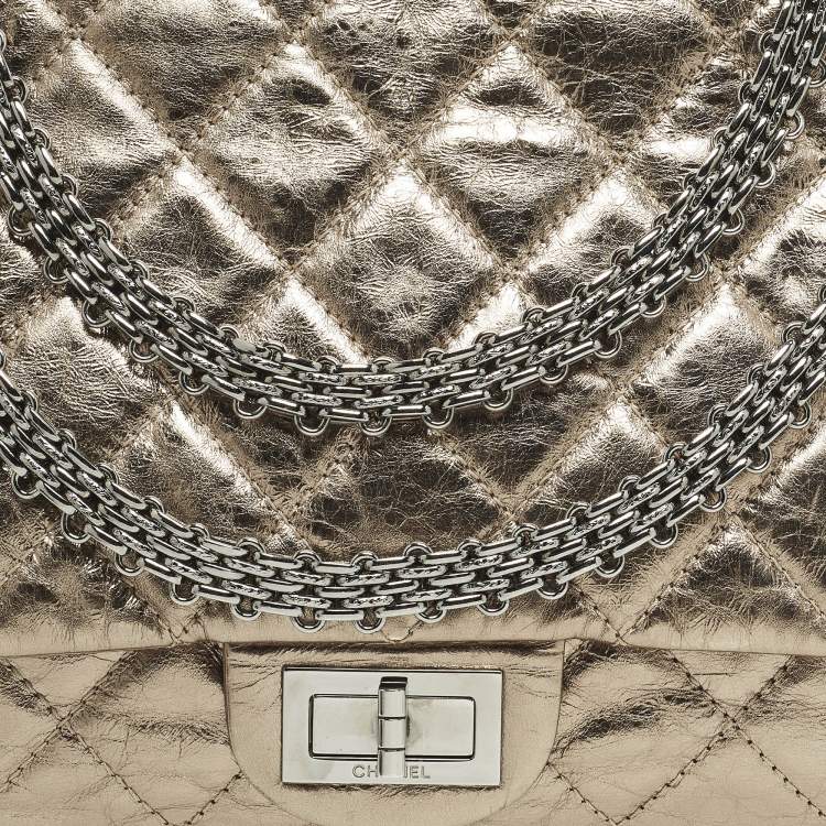 Pre Owned Chanel Reissue 2.55 Classic 228 Flap Metallic Quilted Leather Bag
