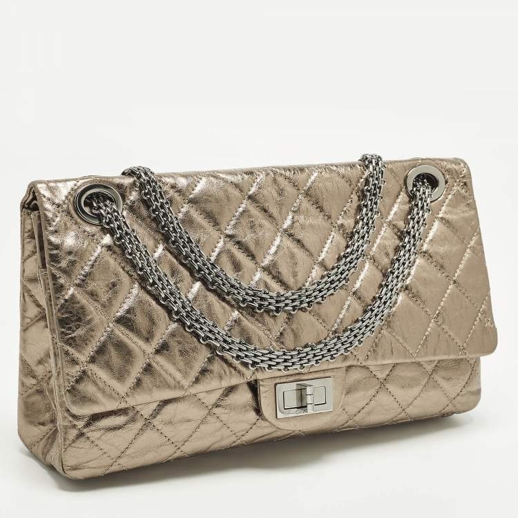 Pre Owned Chanel Reissue 2.55 Classic 228 Flap Metallic Quilted Leather Bag