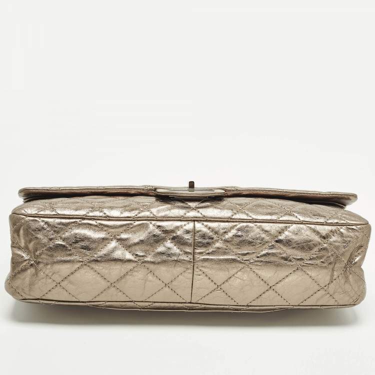 Pre Owned Chanel Reissue 2.55 Classic 228 Flap Metallic Quilted Leather Bag