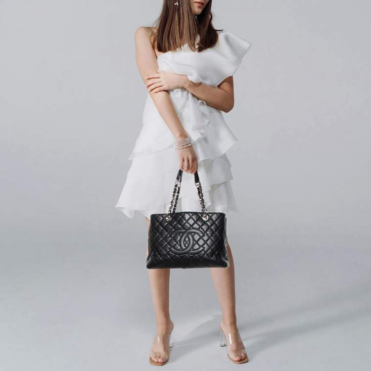 Pre Owned Chanel Black Quilted Caviar Leather GST Shopper Tote