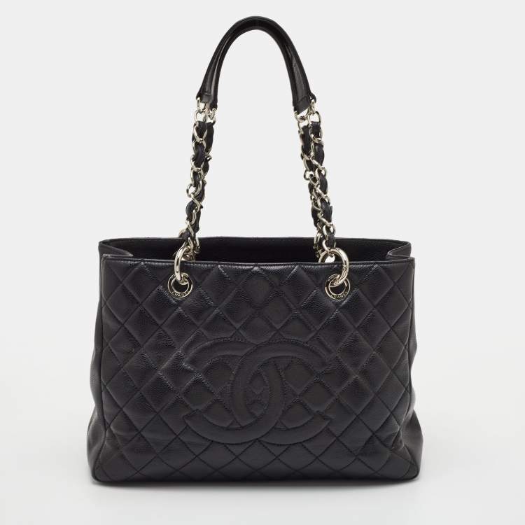 Pre Owned Chanel Black Quilted Caviar Leather GST Shopper Tote