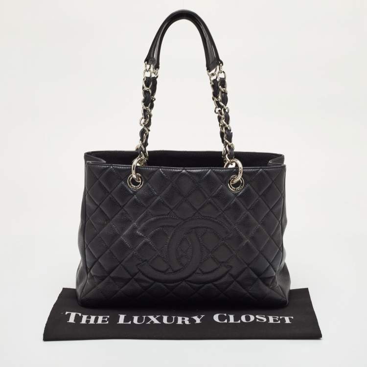 Pre Owned Chanel Black Quilted Caviar Leather GST Shopper Tote