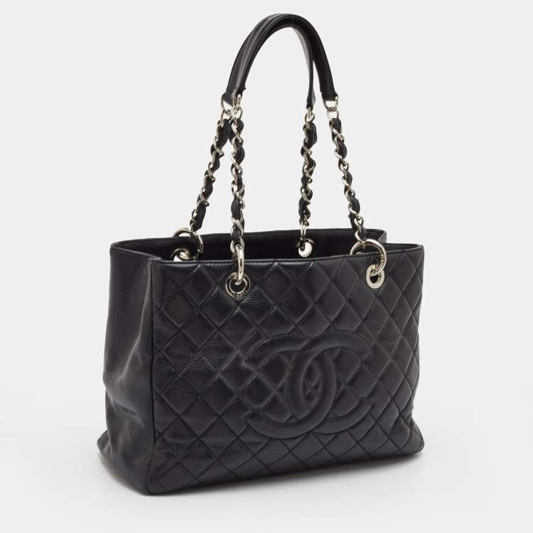 Pre Owned Chanel Black Quilted Caviar Leather GST Shopper Tote