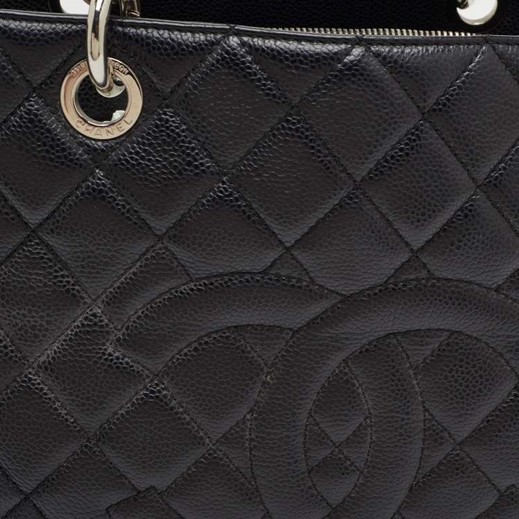 Pre Owned Chanel Black Quilted Caviar Leather GST Shopper Tote