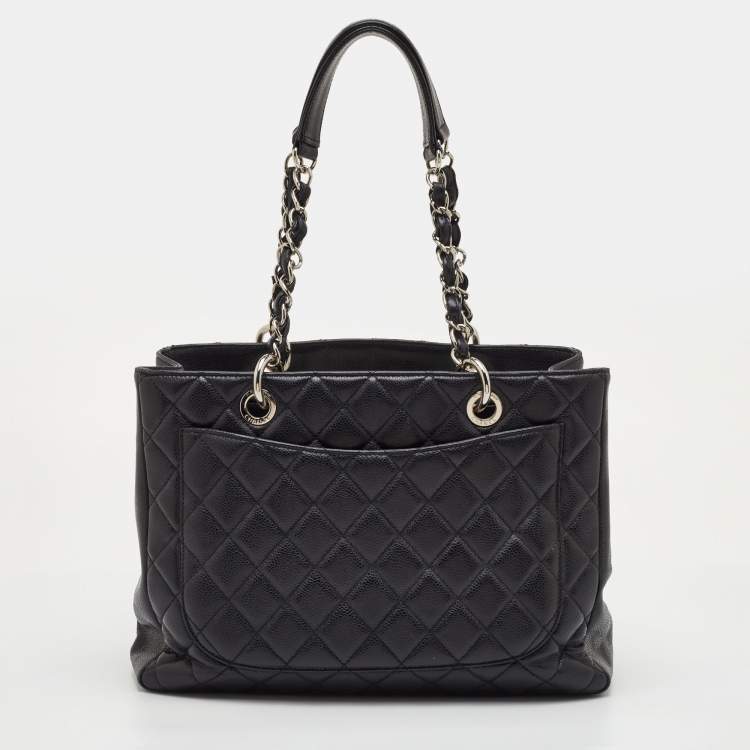 Pre Owned Chanel Black Quilted Caviar Leather GST Shopper Tote