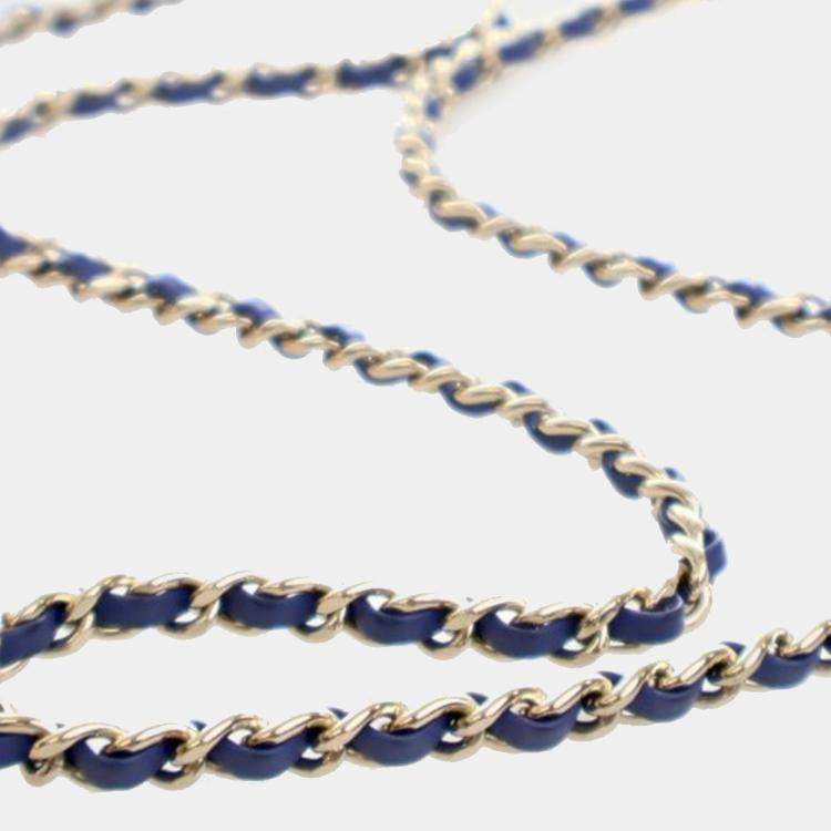 Pre Owned Chanel Blue Small Chevron Calfskin Envelope Flap