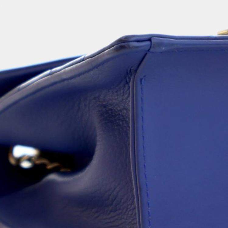 Pre Owned Chanel Blue Small Chevron Calfskin Envelope Flap