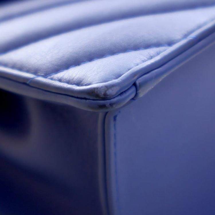 Pre Owned Chanel Blue Small Chevron Calfskin Envelope Flap