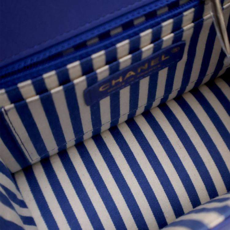 Pre Owned Chanel Blue Small Chevron Calfskin Envelope Flap