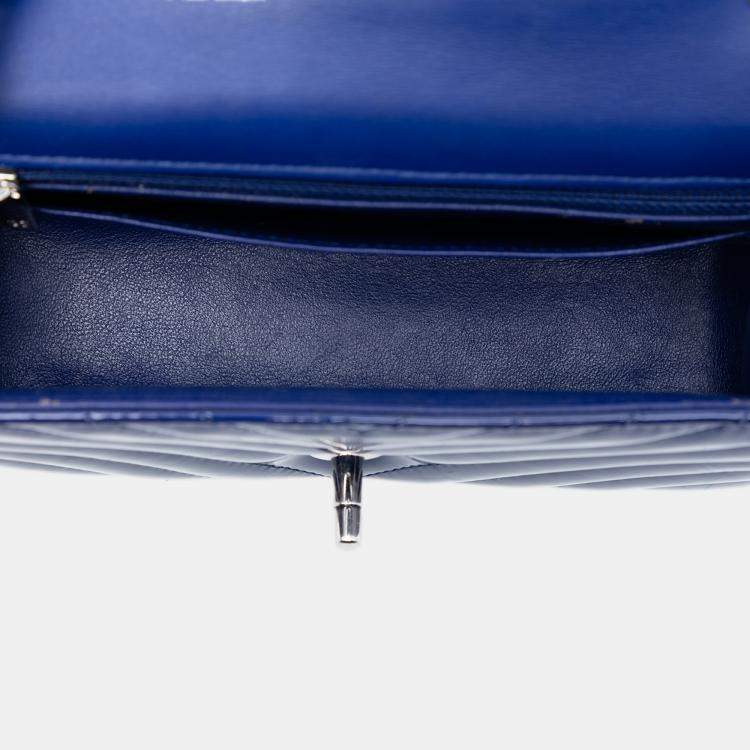 Pre Owned Chanel Blue Mini Rectangular Classic Chevron Patent Single Flap
