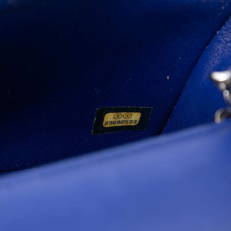 Pre Owned Chanel Blue Mini Rectangular Classic Chevron Patent Single Flap