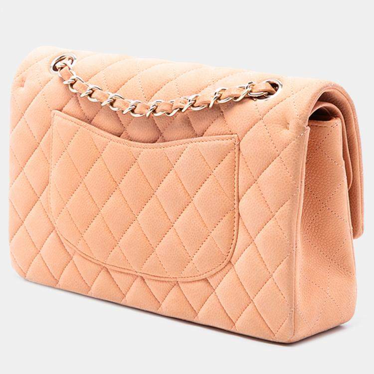 Pre Owned Chanel Orange Medium Classic Caviar Double Flap