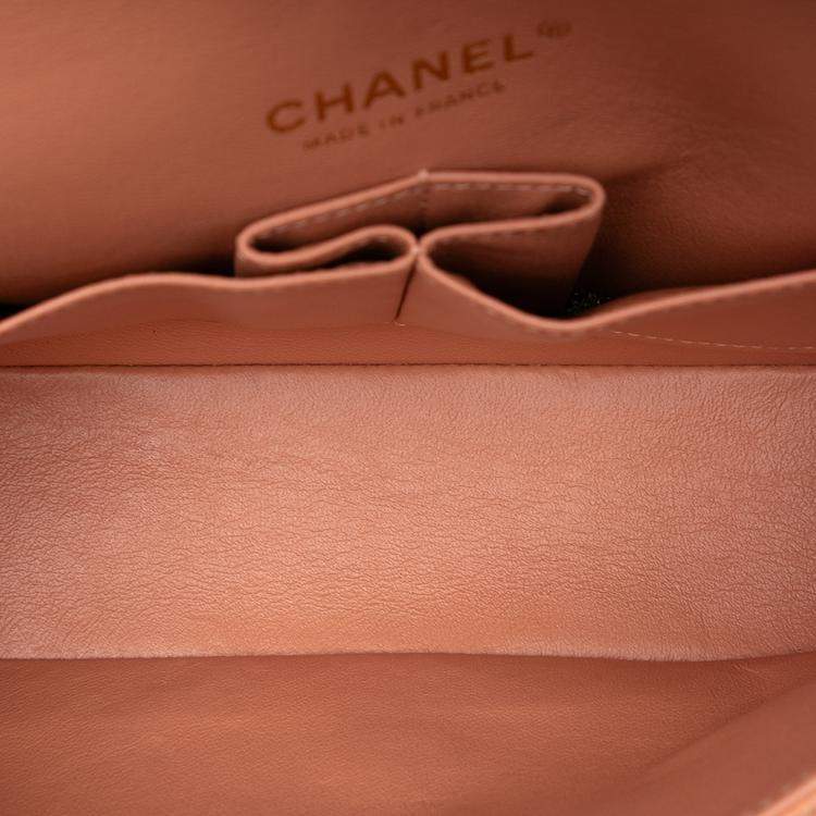 Pre Owned Chanel Orange Medium Classic Caviar Double Flap