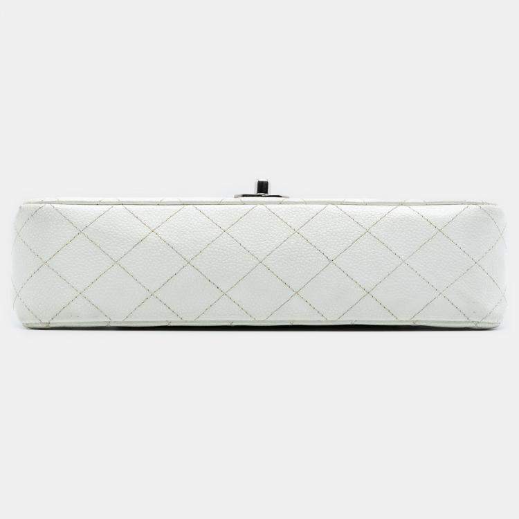 Pre Owned Chanel White Medium Classic Caviar Double Flap