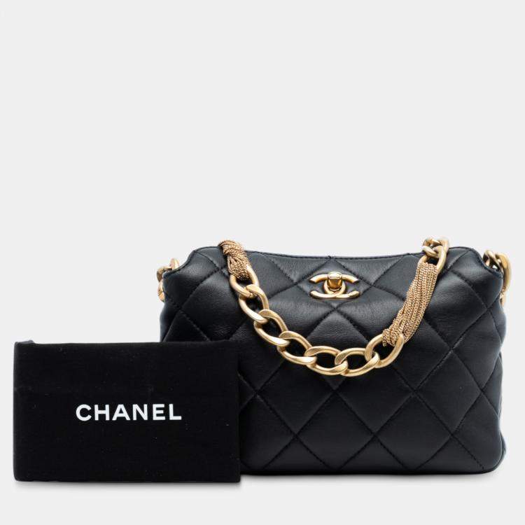 Pre Owned Chanel Black CC Quilted Lambskin Chain Shoulder Bag