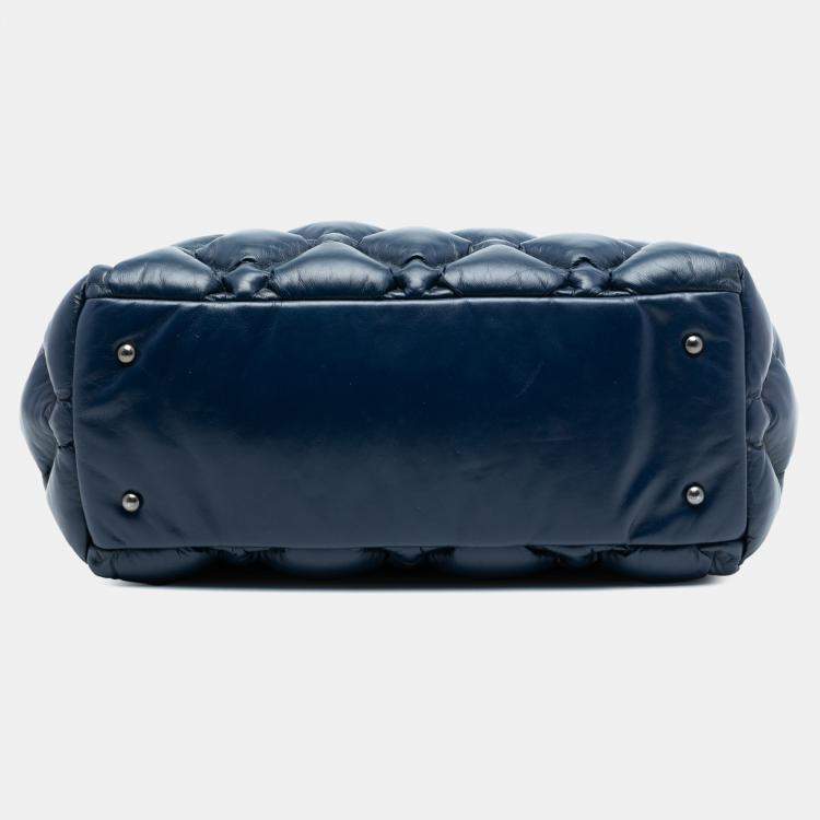 Pre Owned Chanel Blue Large Quilted Leather Chesterfield Shopping Tote
