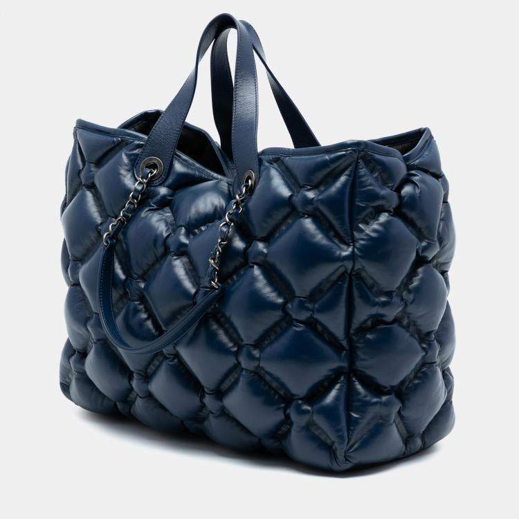 Pre Owned Chanel Blue Large Quilted Leather Chesterfield Shopping Tote