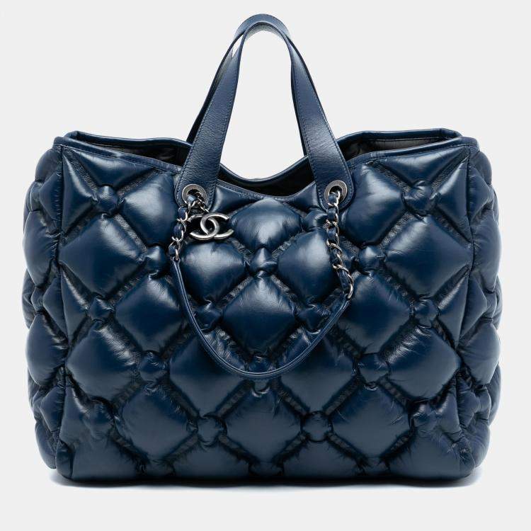 Pre Owned Chanel Blue Large Quilted Leather Chesterfield Shopping Tote