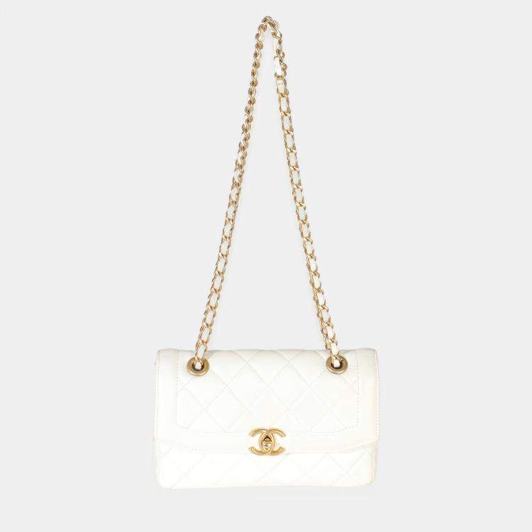 Pre Owned Chanel White Quilted Lambskin Small CC Flap Bag