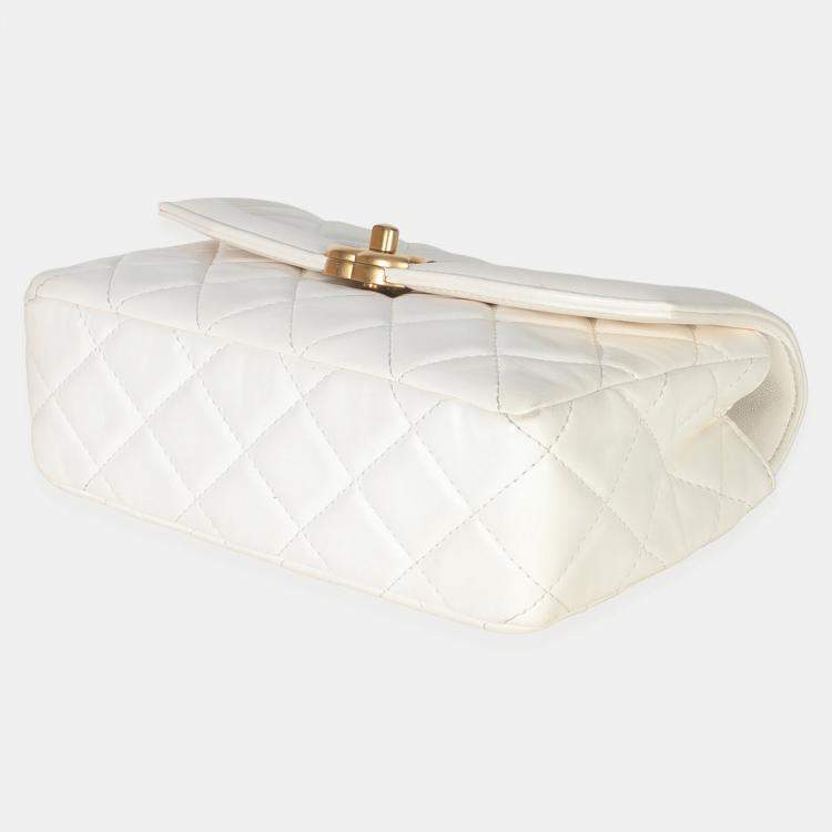 Pre Owned Chanel White Quilted Lambskin Small CC Flap Bag