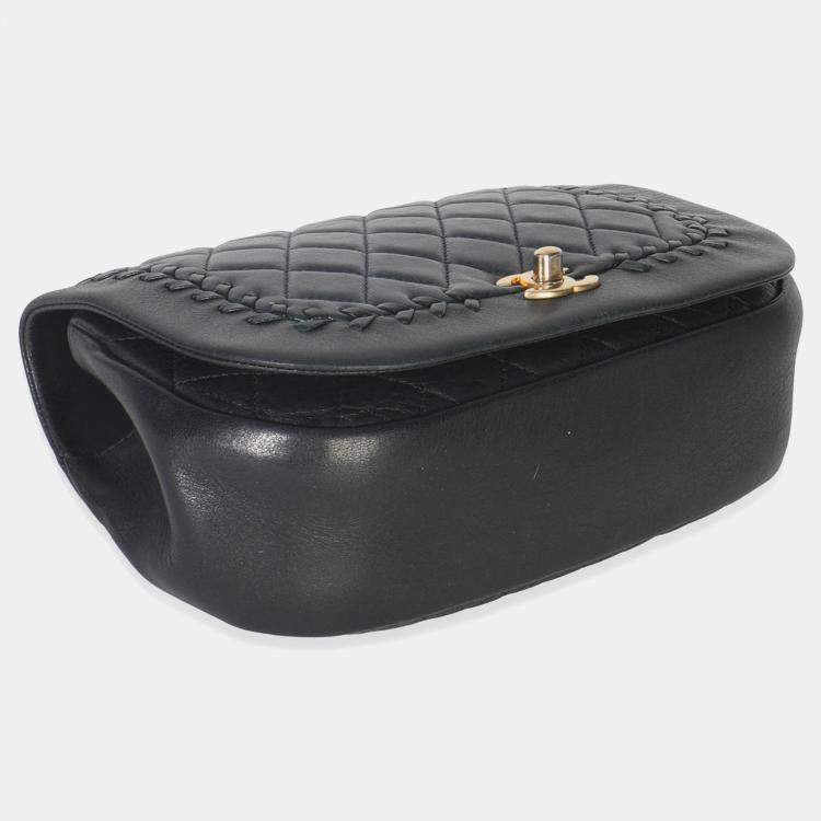 Pre Owned Chanel Black Quilted Lambskin CC Braided Saddle Flap Bag