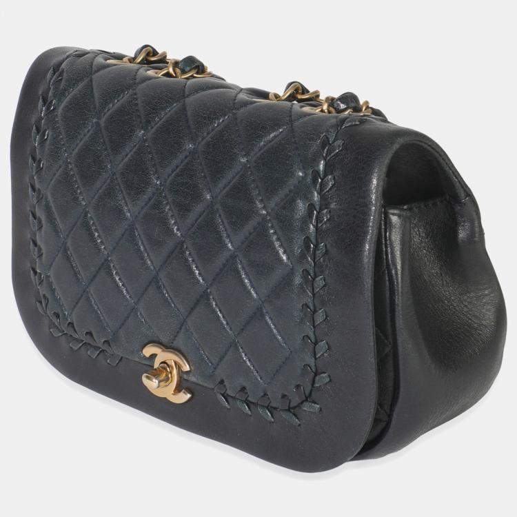 Pre Owned Chanel Black Quilted Lambskin CC Braided Saddle Flap Bag
