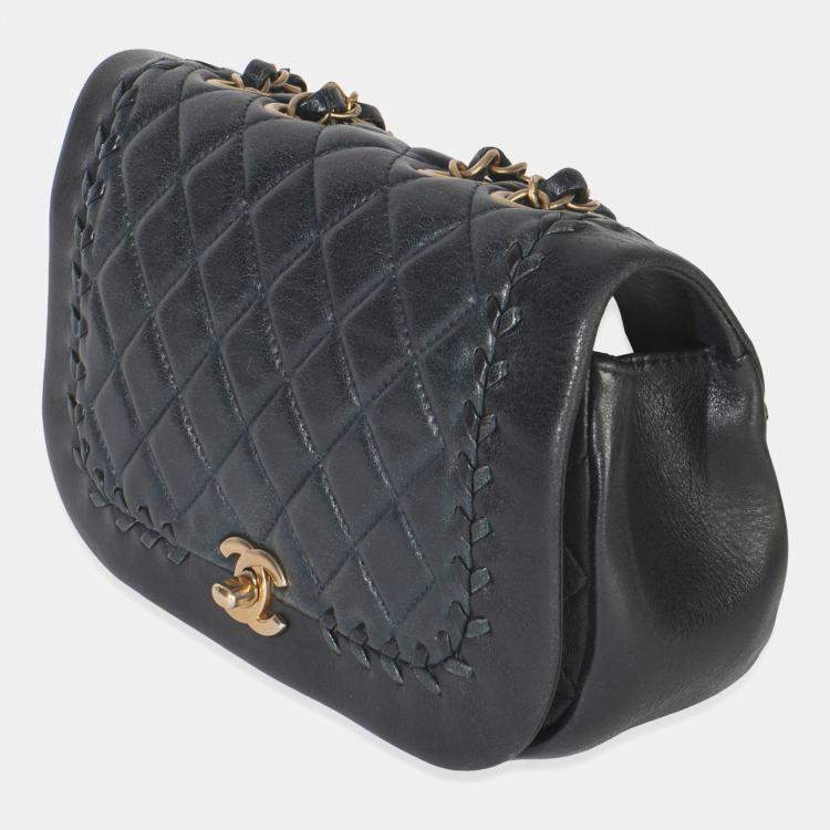 Pre Owned Chanel Black Quilted Lambskin CC Braided Saddle Flap Bag