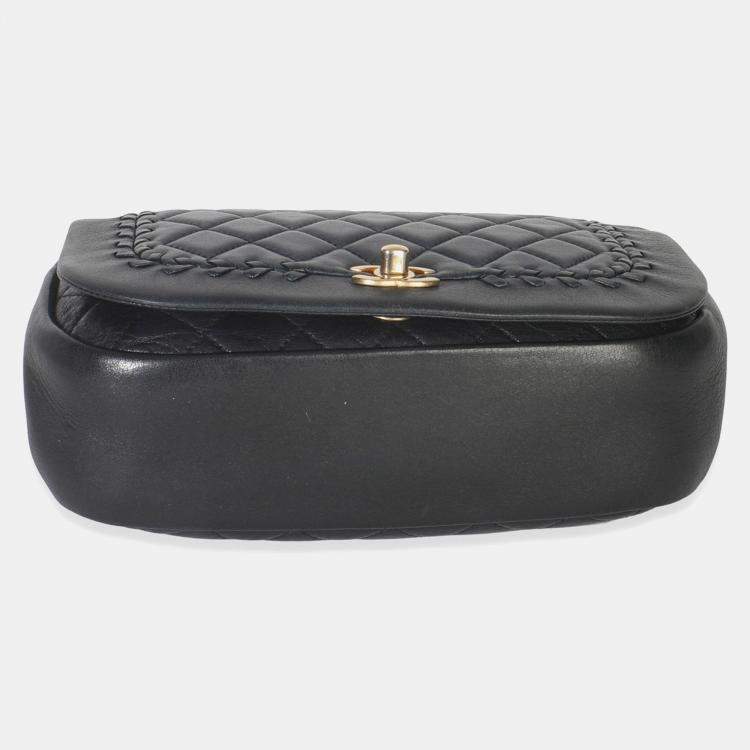 Pre Owned Chanel Black Quilted Lambskin CC Braided Saddle Flap Bag