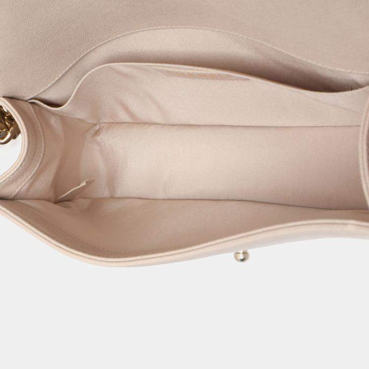 Pre Owned Chanel Beige Quilted Caviar Medium Boy Bag