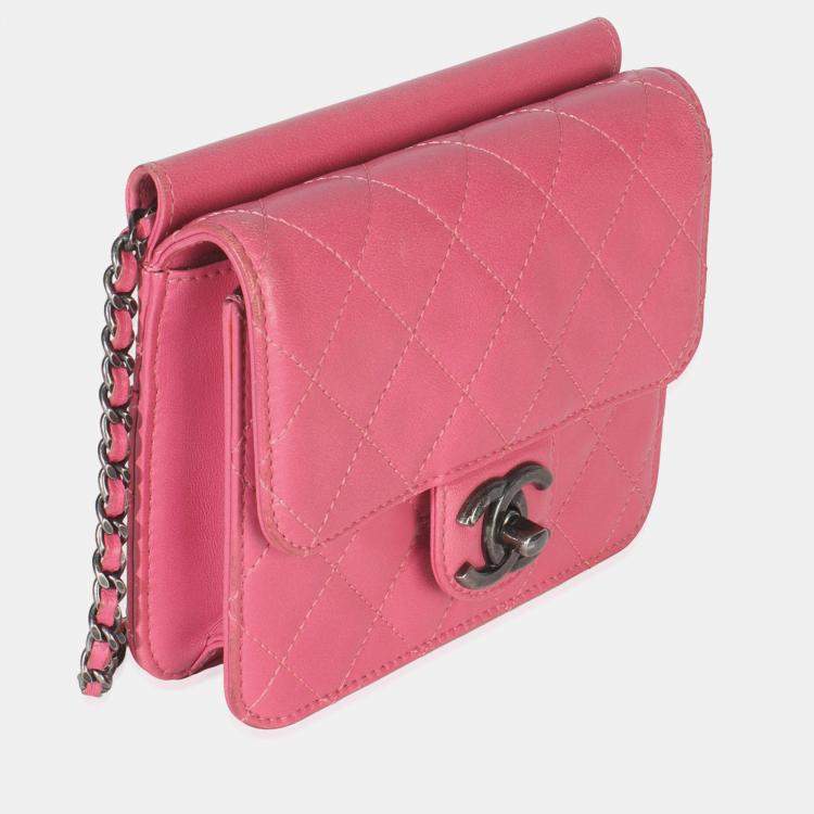Pre Owned Chanel Pink Quilted Lambskin Mini Crossing Times Flap Bag